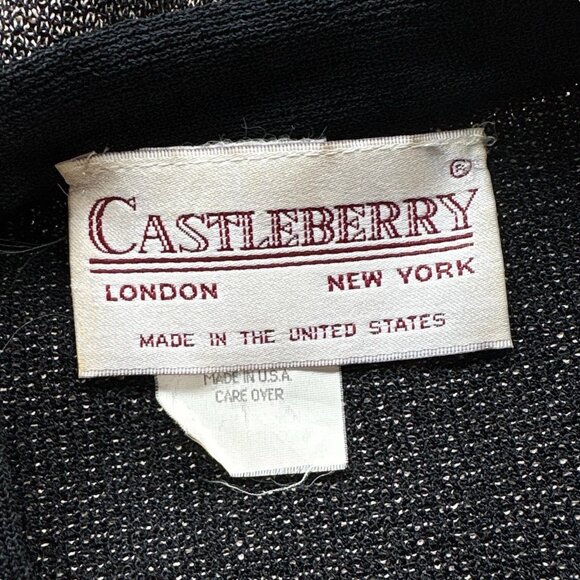 Vtg Castleberry Knit Buttoned Cardigan Sweater Jacket Gray Black Gold Size 16 - Picture 5 of 8